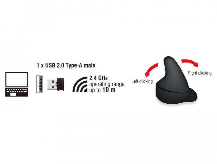 Delock Ergonomische vertikal Laser 4-Tasten Maus 2,4 GHz kabellos - Links-/ Rechtshänder