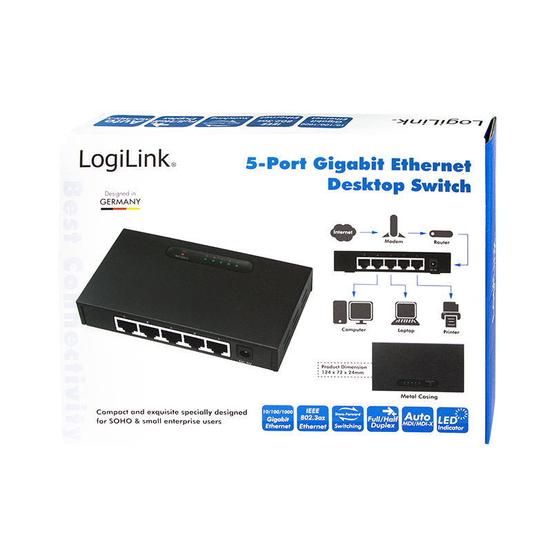 5-Port Gigabit Ethernet Desktop Switch, Metallgehäuse
