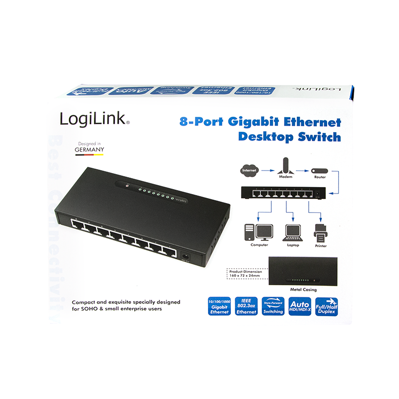 8-Port Gigabit Ethernet Desktop Switch, Metallgehäuse