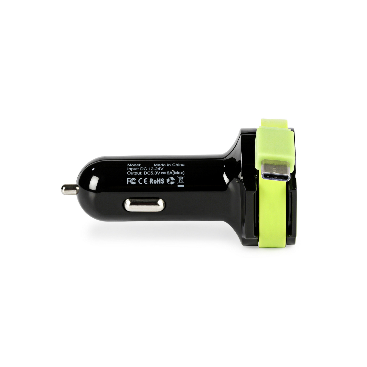 Auto-Ladegerät 3-Ausgänge 6 A 2x USB / USB-C™ Schwarz/Grün