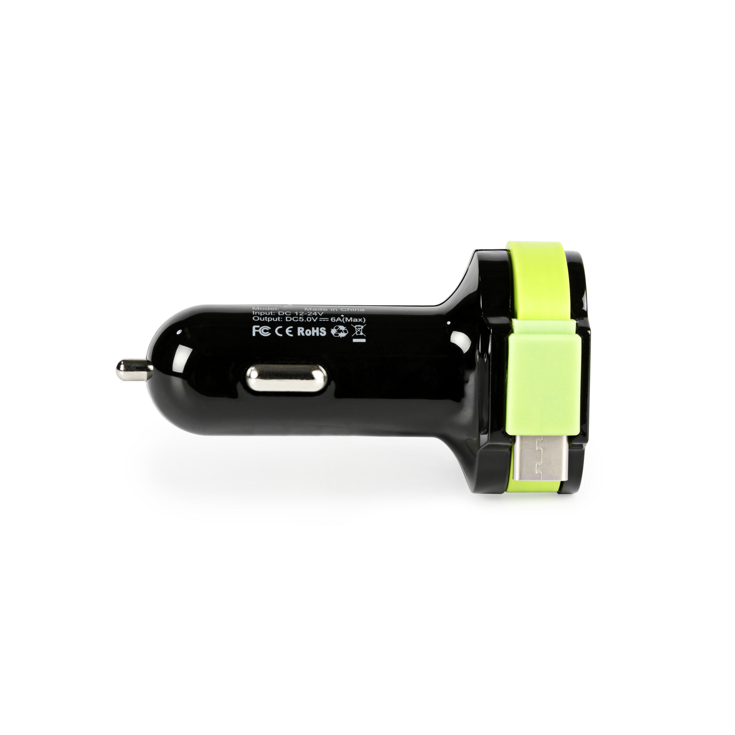 Auto-Ladegerät 3-Ausgänge 6 A 2x USB / USB-C™ Schwarz/Grün
