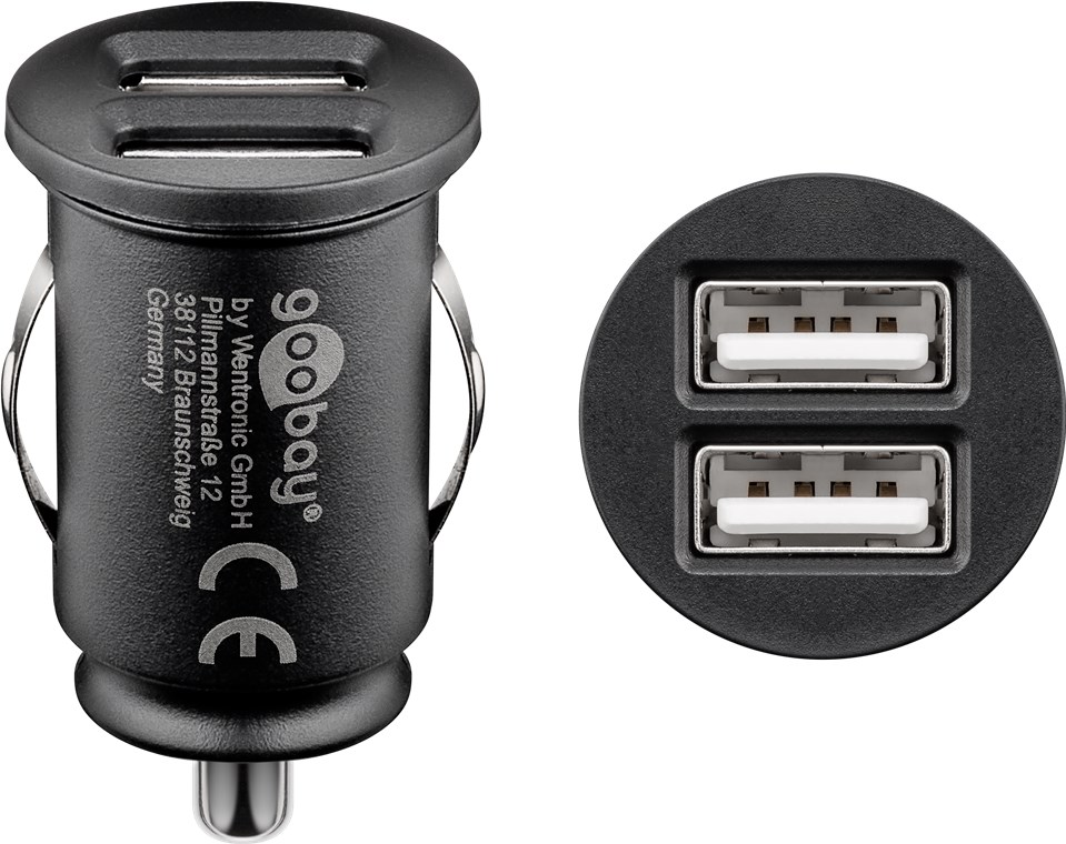 Dual-USB Auto Ladegerät (2xUSB), Schwarz - 15,5W max.3.1A (12/24V)  2xUSB