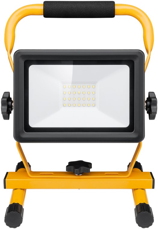 LED-Baustrahler mit Standfuß, 30 W, Schwarz-Gelb, 1.5 m - mit 2.400 lm und kalt-weißem Licht (6500 K), für den Innen- & Außeneinsatz geeignet (IP65)